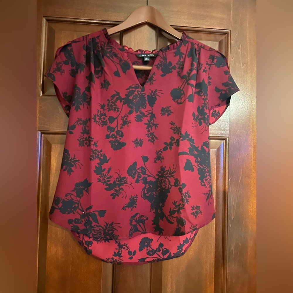 41 Hawthorn Women's Burgundy Floral Blouse Petite S